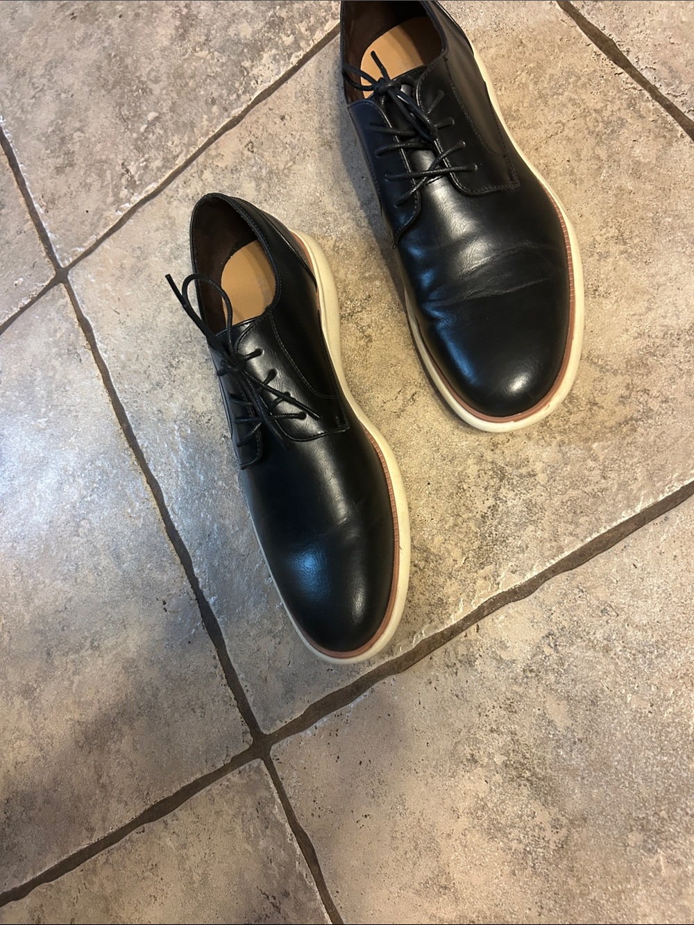 Men's Black Leather Derby Shoes with White Sole - Picture 4 of 7